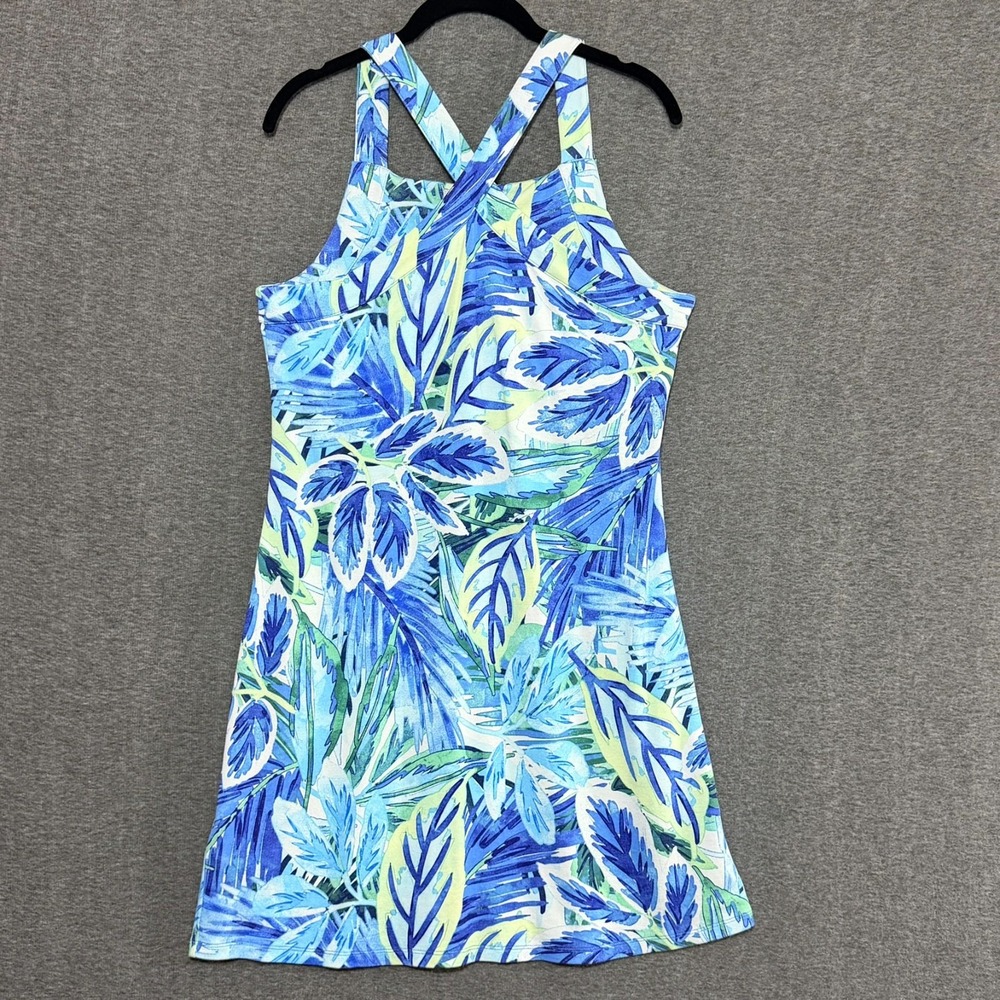 Tommy Bahama Women Darcy Frond Grove Halter Dress S Blue Tropical Tencel Dress